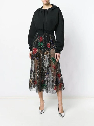 Shop Amen Embroidered Tulle Skirt In Black