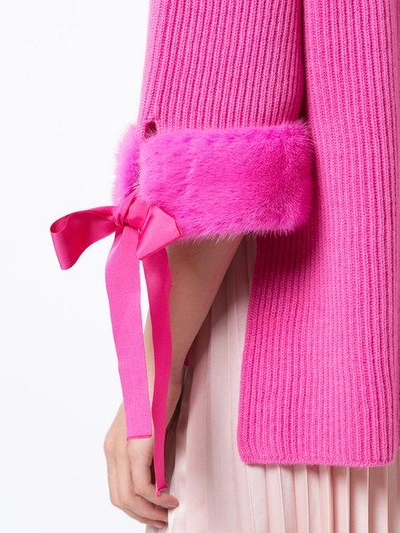 Shop Fendi Cut Out High Neck Sweater With Faux Fur Cuffs