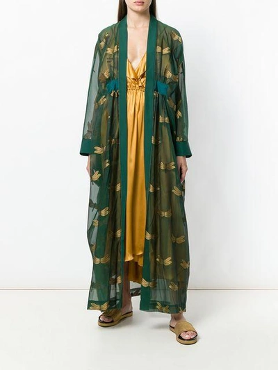 Shop F.r.s For Restless Sleepers Embroidered Long-sleeve Robe - Green