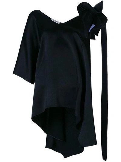 Shop Valentino Asymmetric Sleeve Blouse In Black