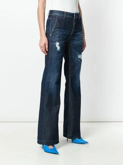 Shop Dondup Faded Distressed Detail Flared Jeans In Blue