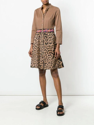 Shop Bazar Deluxe Embroidered Leopard Print Shirt Dress - Brown