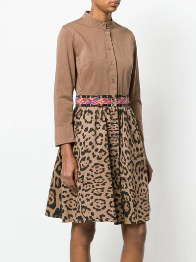 Shop Bazar Deluxe Embroidered Leopard Print Shirt Dress - Brown