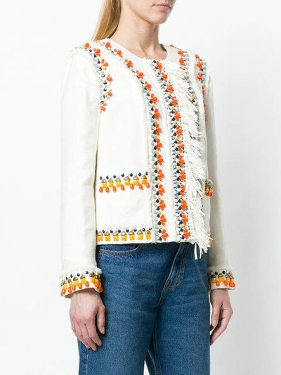 Shop Tory Burch Beaded Fitted Jacket In Neutrals