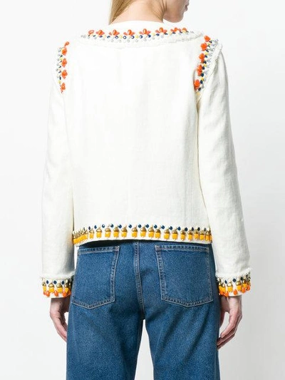 Shop Tory Burch Beaded Fitted Jacket In Neutrals