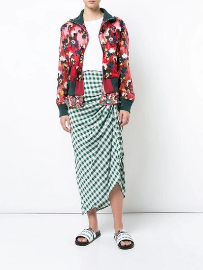 Shop Sacai Layered Floral Print Bomber Jacket In Red
