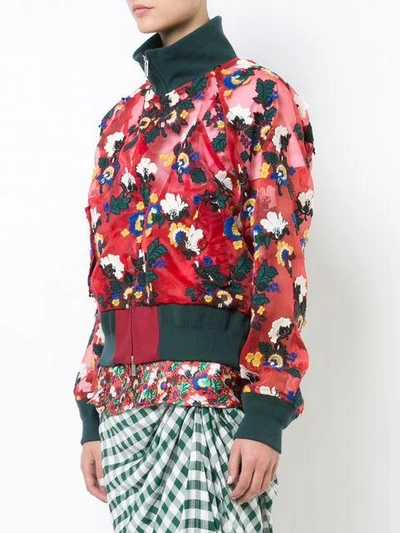 Shop Sacai Layered Floral Print Bomber Jacket In Red