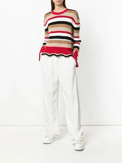 Shop Moncler Striped Frill-trim Sweater - Multicolour