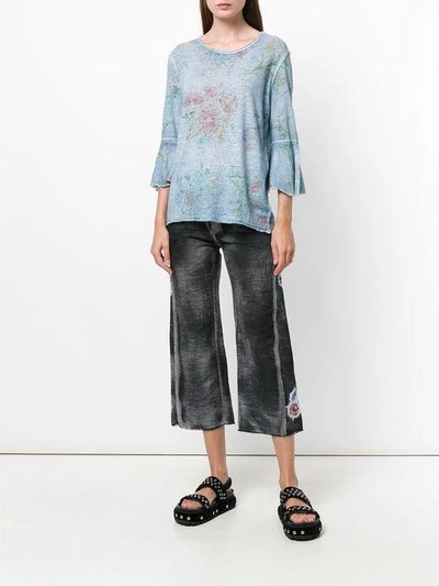 Shop Avant Toi Flared Cropped Floral Trousers