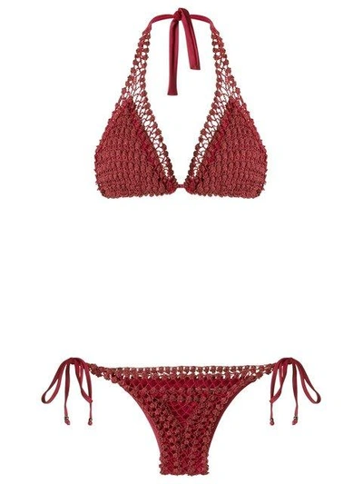 Shop Amir Slama Crochet Bikini Set In Red