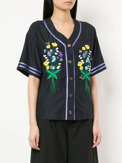 Shop Muveil Button Embroidered Shirt - Black