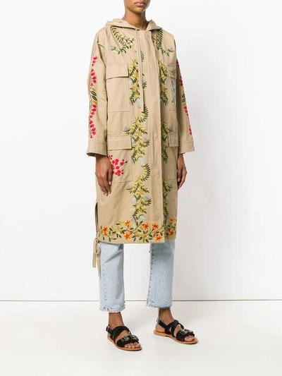 Shop Red Valentino Floral Embroidered Coat - Nude & Neutrals