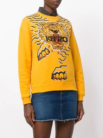 Shop Kenzo Embroidered Tiger Sweatshirt In Yellow & Orange