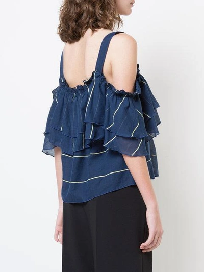 Shop Lemlem Ruffled Off Shoulder Blouse In Blue