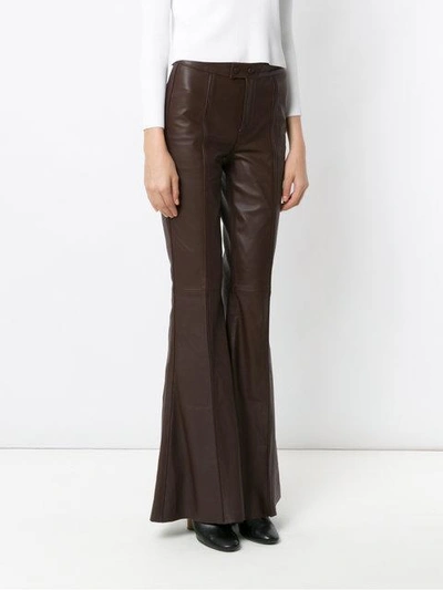 Shop Tufi Duek Leather Flared Trousers In Brown