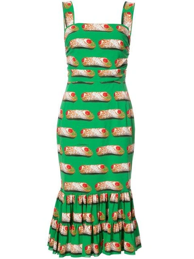 Shop Dolce & Gabbana Cannoli Print Midi Dress - Green