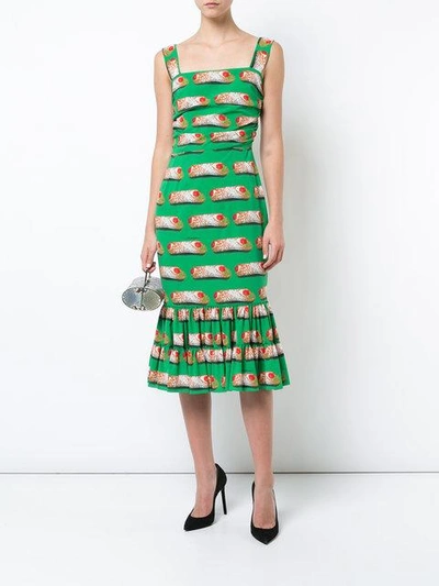 Shop Dolce & Gabbana Cannoli Print Midi Dress - Green