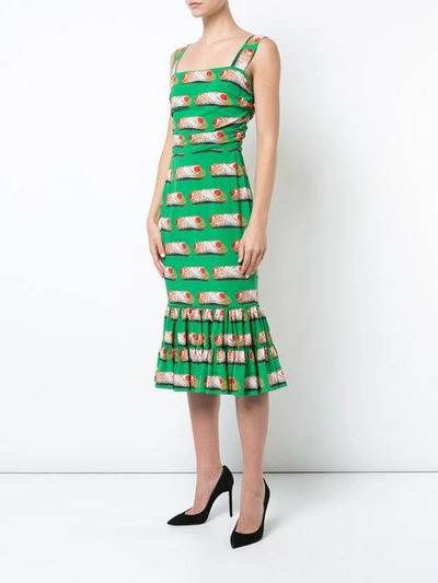 Shop Dolce & Gabbana Cannoli Print Midi Dress - Green