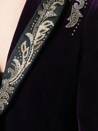 Shop Roberto Cavalli Embroidered Velvet Blazer - Purple In Pink & Purple