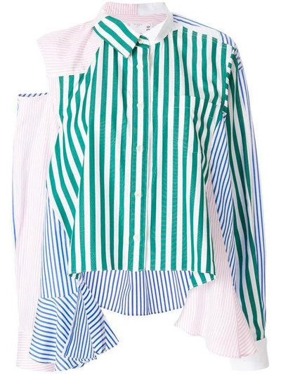Shop Sacai Asymmetric Striped Flared Shirt