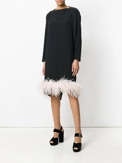 Shop Prada Feather Trim Dress In Black