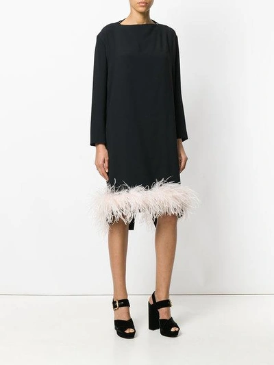 Shop Prada Feather Trim Dress In Black