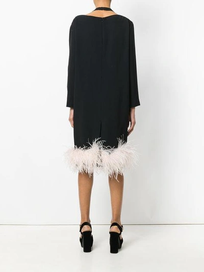Shop Prada Feather Trim Dress In Black
