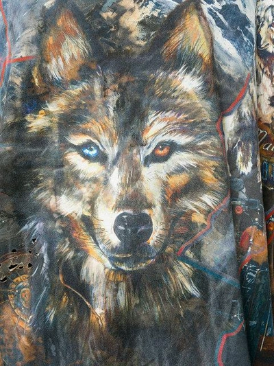 Shop Balmain Wolf Print T-shirt In Brown