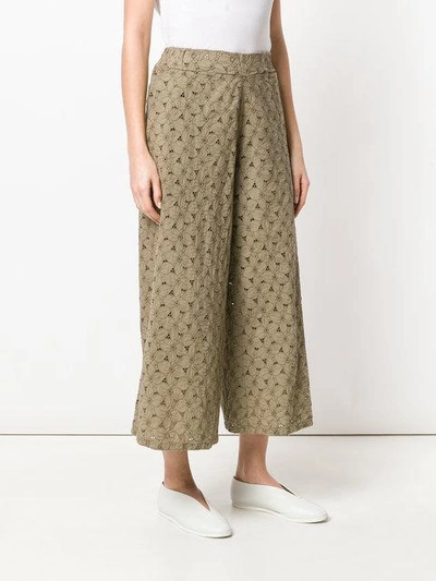 Shop Labo Art Embroidered Wide Leg Trousers - Neutrals