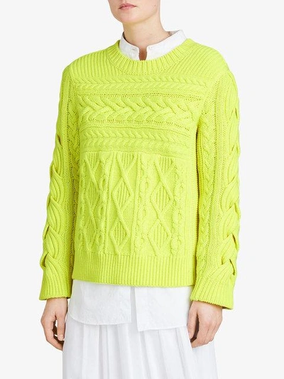 Shop Burberry Aran Knit Wool Cashmere Sweater - Yellow