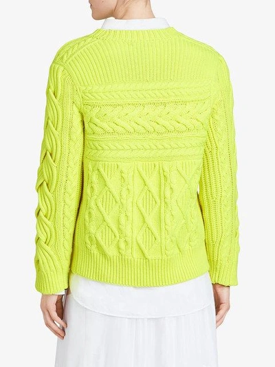 Shop Burberry Aran Knit Wool Cashmere Sweater - Yellow