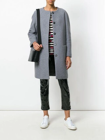 Shop Eleventy Collarless Coat In Grey