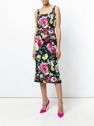 Shop Dolce & Gabbana Floral Print Fitted Dress In Black