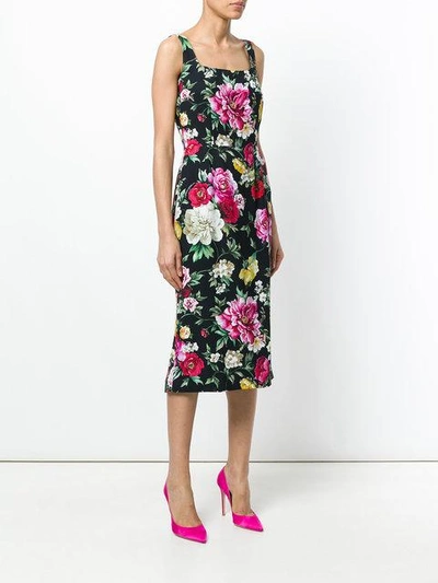 Shop Dolce & Gabbana Floral Print Fitted Dress In Black