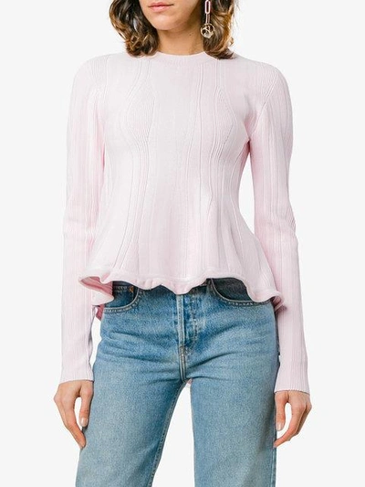 Shop Proenza Schouler Long Sleeve Sculpted Knit Top In Pink