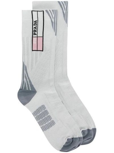 Shop Prada Logo Printed Socks - White