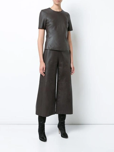 Shop Adam Lippes Leather Wide Leg Cropped Culottes - Brown