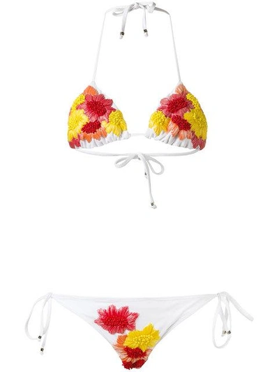 Shop Amir Slama Embellished Triangle Bikini Set In White