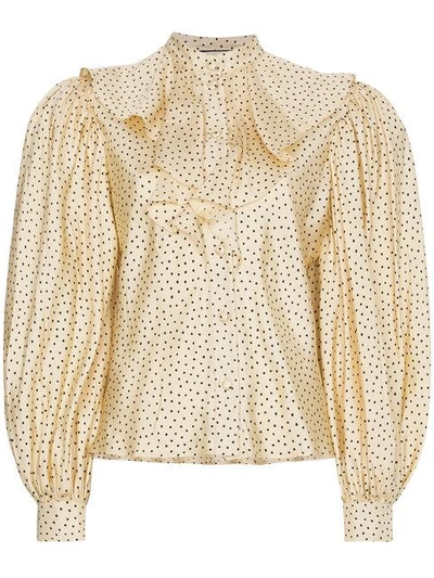 polka dot ruffle puff sleeve blouse