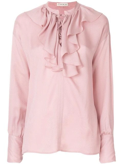 Shop Etro Ruffled Lace-up Blouse - Pink