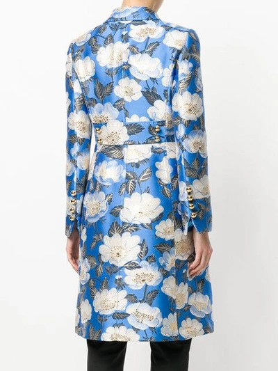 Shop Dolce & Gabbana Floral Double Breasted Jacquard Coat In Blue
