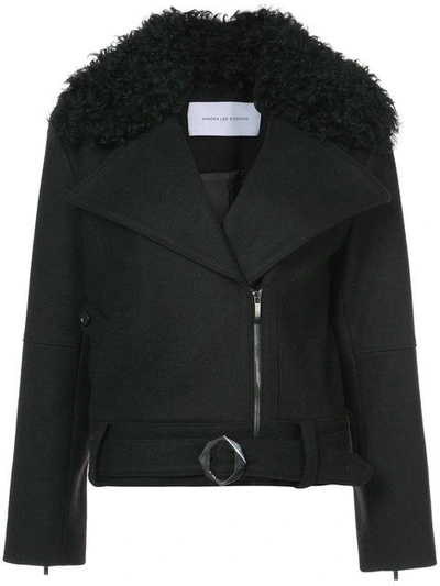 Shop Kimora Lee Simmons Removable Shearling Collar Bomber Jacket In Black