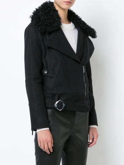 Shop Kimora Lee Simmons Removable Shearling Collar Bomber Jacket In Black