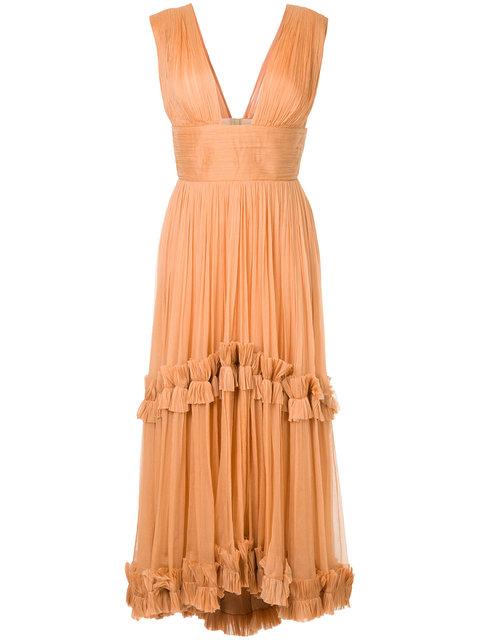 Maria Lucia Hohan Pleated Ruffle Trim Dress In Yellow | ModeSens