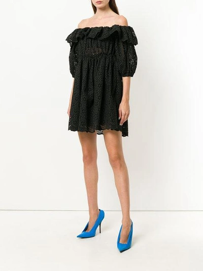 Shop Msgm Eyelet-embellished Off-the-shoulder Dress - Black