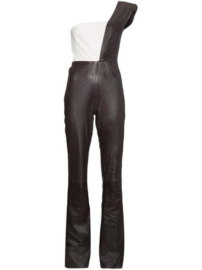 Shop Skiim One Shoulder Leather Jumpsuit In Black