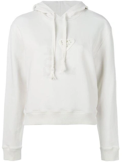 Shop Saint Laurent Heart Embroidered Hoodie In White