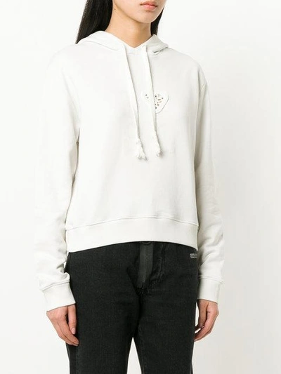 Shop Saint Laurent Heart Embroidered Hoodie In White