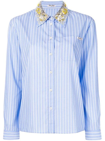 Shop Miu Miu Embellished Collar Shirt - Blue