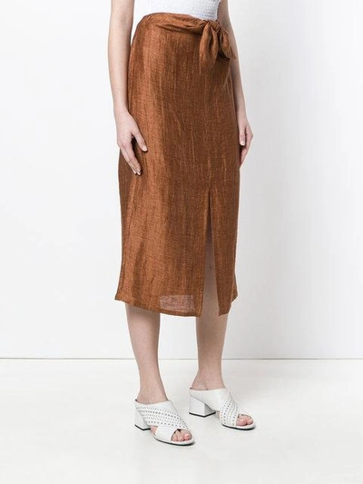Shop Masscob Bow Waist Mid Skirt In Brown